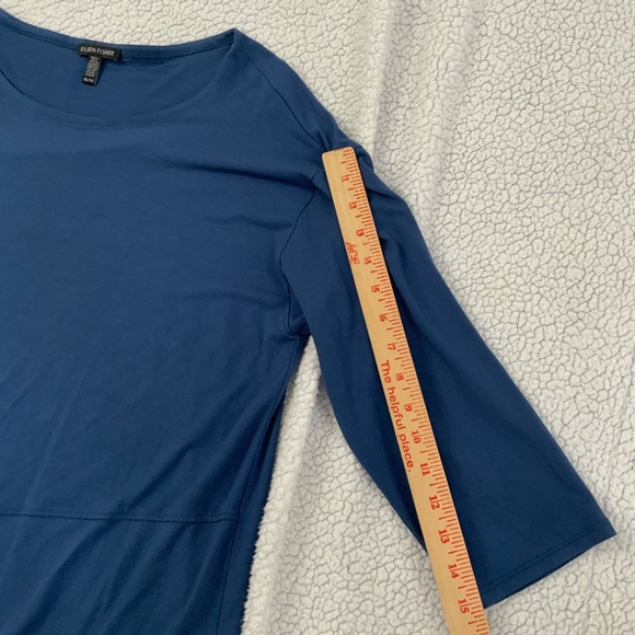 Eileen Fisher XL Neptune Stretch Jersey Asymmetric Tunic Top 3/4 Sleeve Blue - Picture 10 of 12